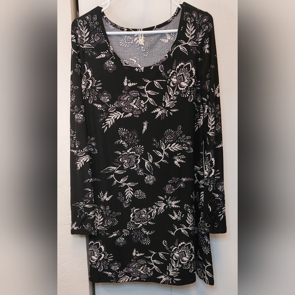 Mudd Size Medium Midi Sheath Floral Dress Long Sleeve Boho Comfy Soft Casual - Picture 10 of 10